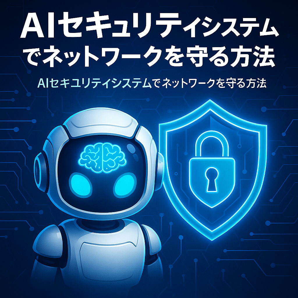 AIセキュリティシステムのイメージ画像｜ネットワークを守るロボットと鍵アイコンで最新のセキュリティ技術を表現